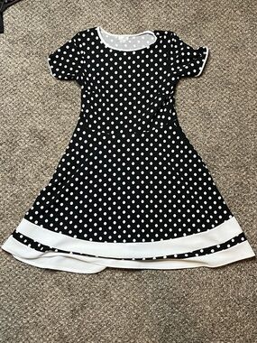 Olivia Matthews Black Polka Dot Dress with White Trim